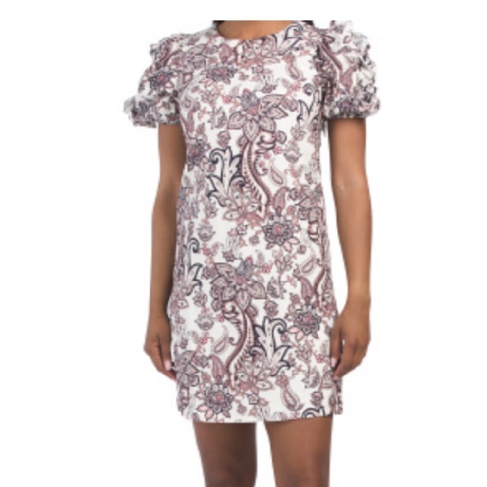 NWT ELIZA J RUFFLE PUFF SLEEVE PRINTED DRESS